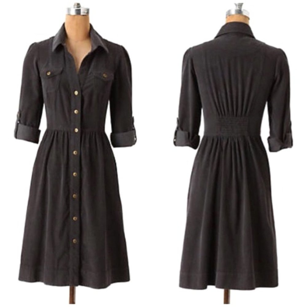 Anthropologie Fei Refined Cord Shirt Dress in Gray, size 12